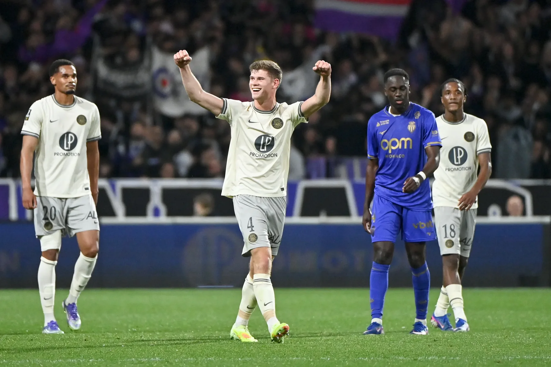 Toulouse defender Charlie Cresswell celebrates during a Ligue 1 match