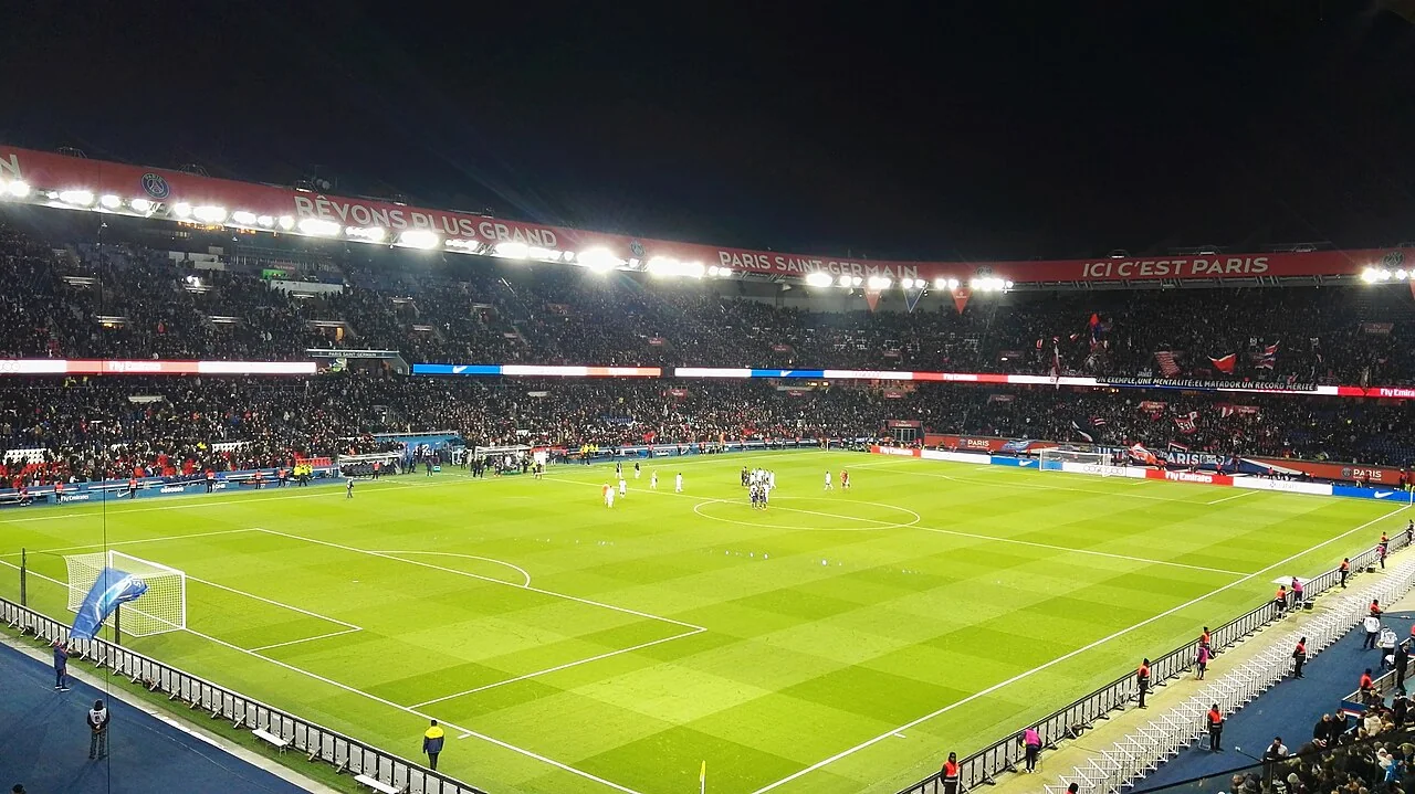 A football match viewed from the stands inside Paris Saint-Germain's Parc des Princes